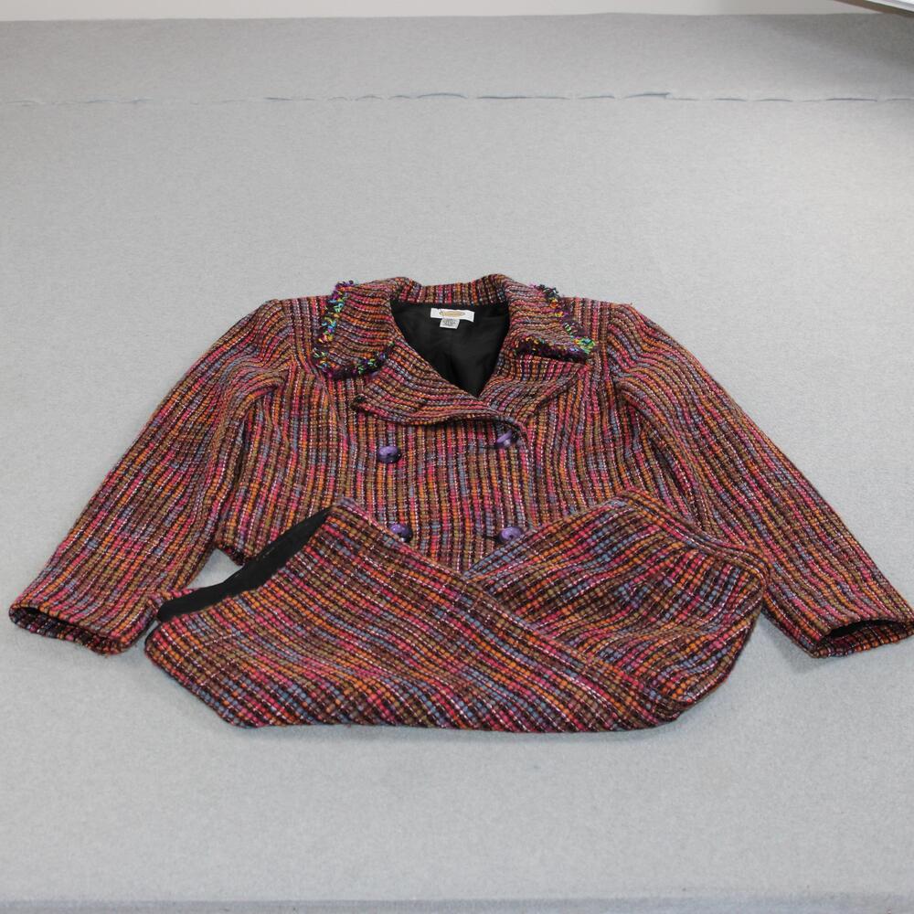 Talbots Jacket Skirt Set Women 10 Multicolor Tweed Lined Suit Made USA Career 90